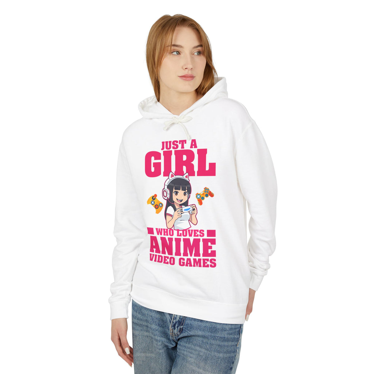 "Just A Girl Who Loves Anime & Video Games" Lightweight Women's Hooded Sweatshirt