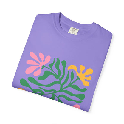 Floral Cutout Abstract Garment-Dyed Women's T-Shirt