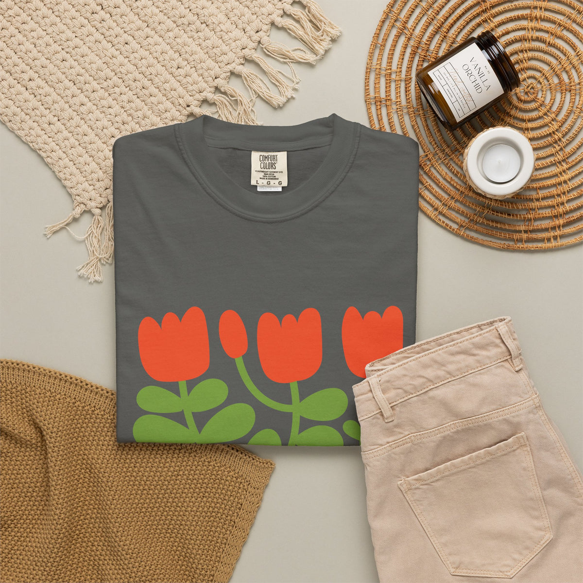Floral Tulip Garment-Dyed Women's T-Shirt