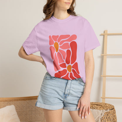 Pink Retro Flower Graphic Garment-Dyed Women's T-Shirt