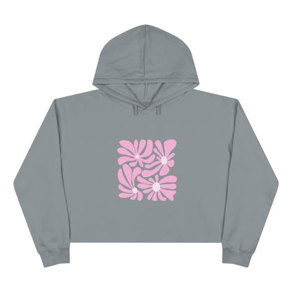 Pink Retro Floral Crop Hoodie