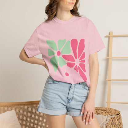 Floral Retro Block Print Garment-Dyed Women's T-Shirt