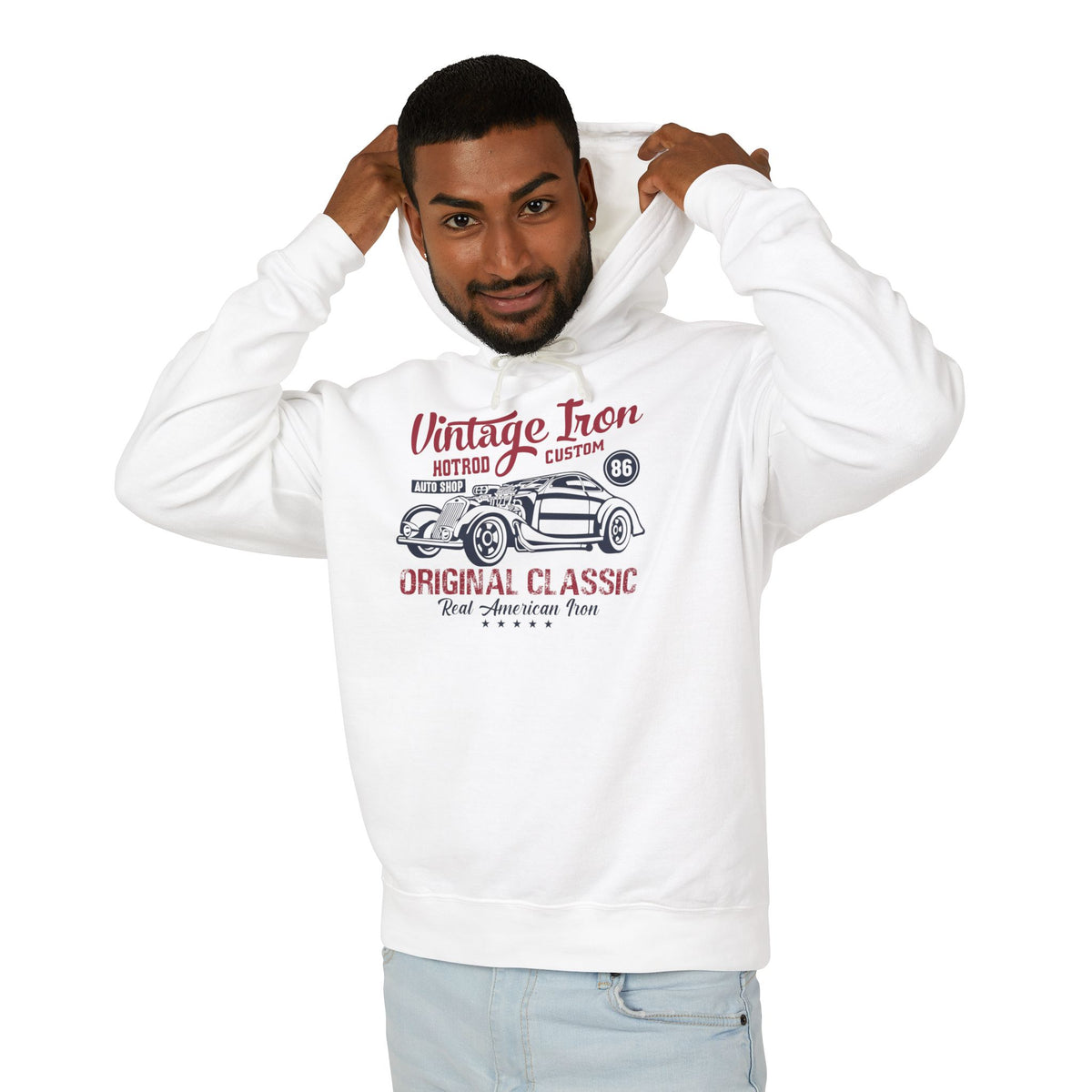 Vintage Iron Hotrod Custom Original Classic Lightweight Hooded Sweatshirt