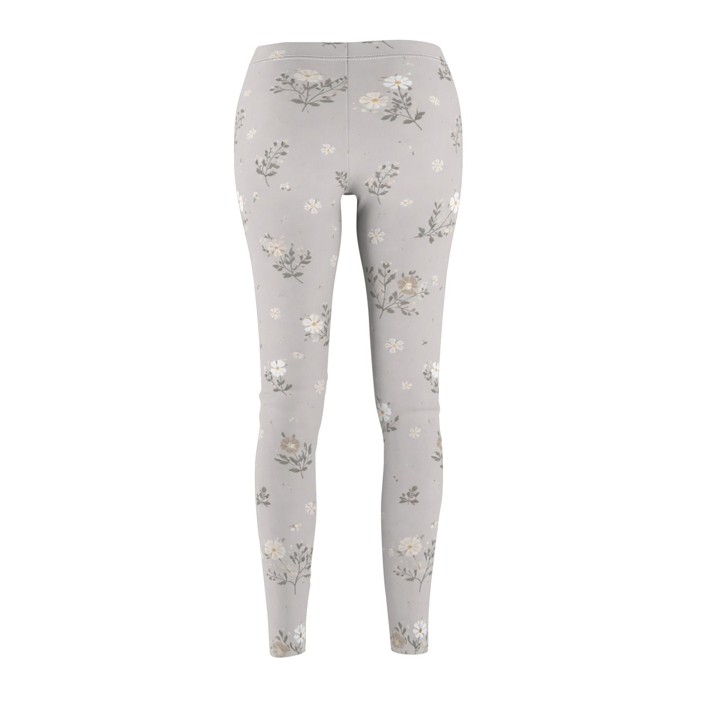 Soft Neutral Grey Floral Women's Casual Leggings