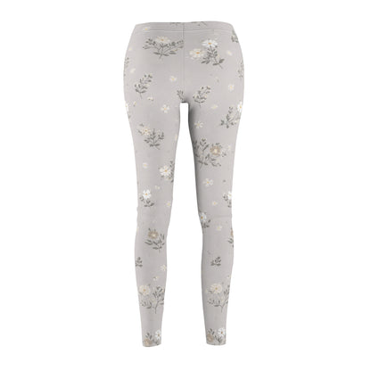 Soft Neutral Grey Floral Women's Casual Leggings