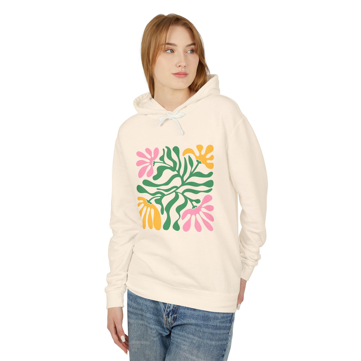Floral Cutout Abstract Lightweight Women's Hooded Sweatshirt