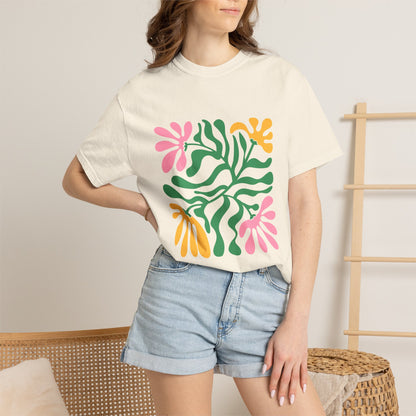 Floral Cutout Abstract Garment-Dyed Women's T-Shirt