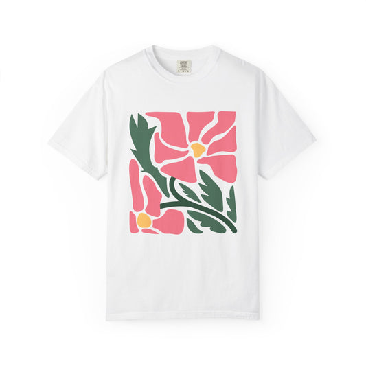 Pink Garden Graphic Garment-Dyed Women's T-Shirt