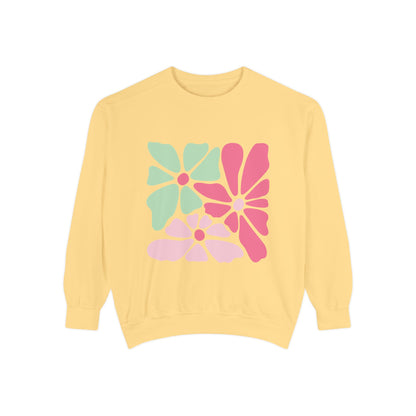 Floral Retro Block Print Garment-Dyed Women's Sweatshirt