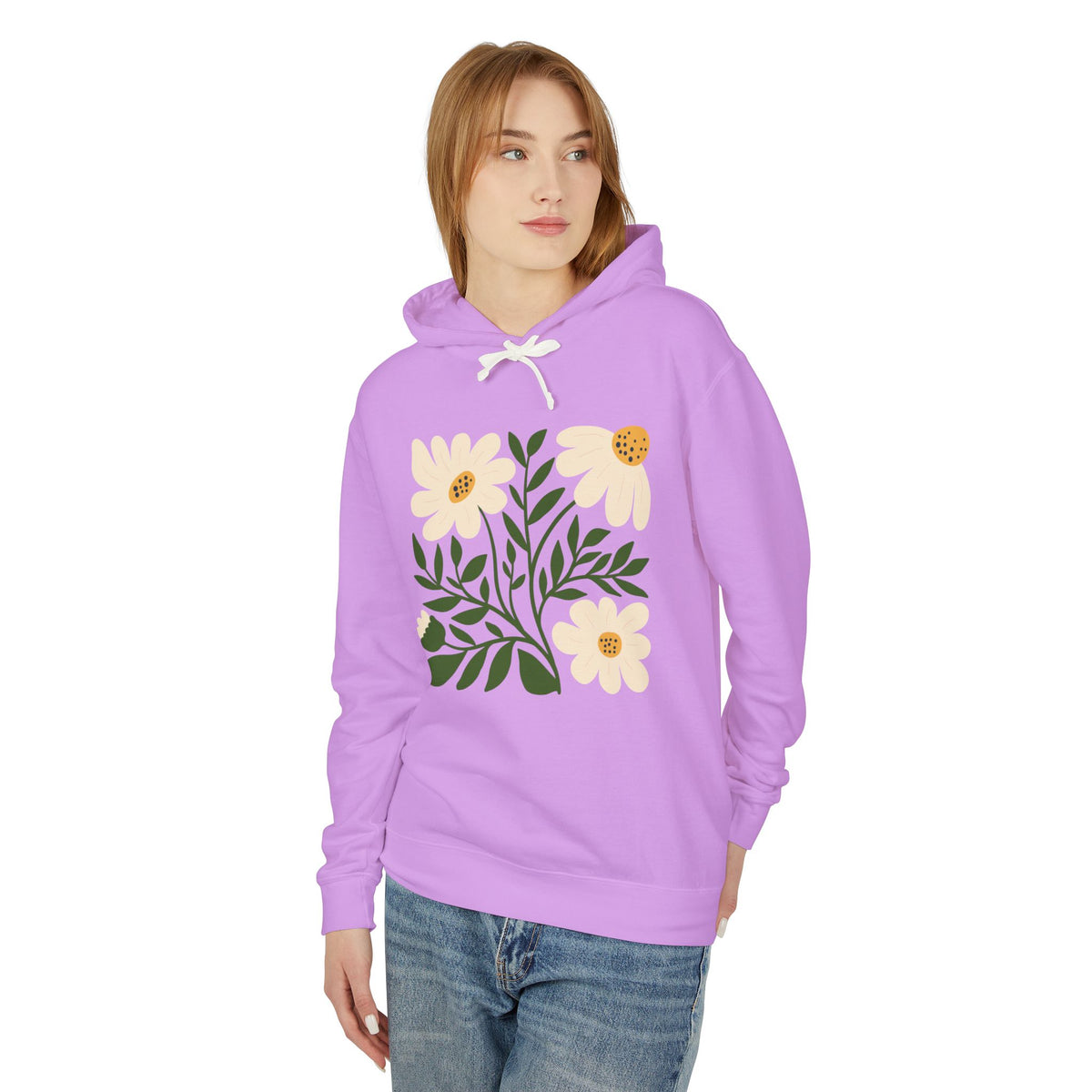 Minimal Yellow Bloom Lightweight Women's Hooded Sweatshirt