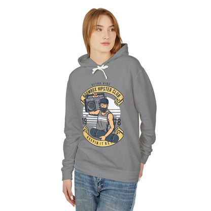 Retro Vibe Hipster Boombox Club Lightweight Hooded Sweatshirt