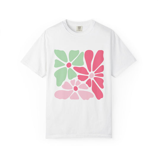 Floral Retro Block Print Garment-Dyed Women's T-Shirt