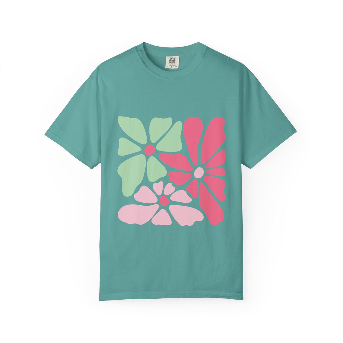 Floral Retro Block Print Garment-Dyed Women's T-Shirt