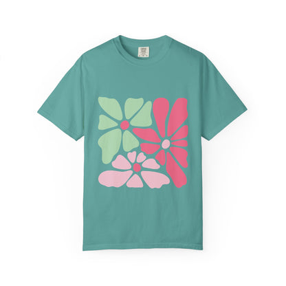 Floral Retro Block Print Garment-Dyed Women's T-Shirt