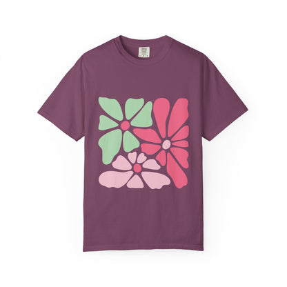 Floral Retro Block Print Garment-Dyed Women's T-Shirt