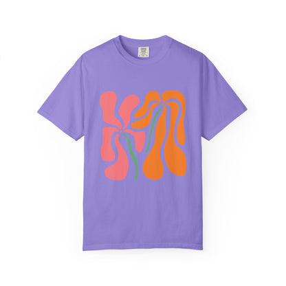 Groovy Pink & Orange Floral Garment-Dyed Women's T-Shirt