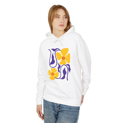 Yellow & Purple 70s-Inspired Flower Design Lightweight Women's Hooded Sweatshirt