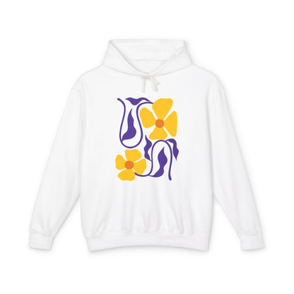 Yellow & Purple 70s-Inspired Flower Design Lightweight Women's Hooded Sweatshirt