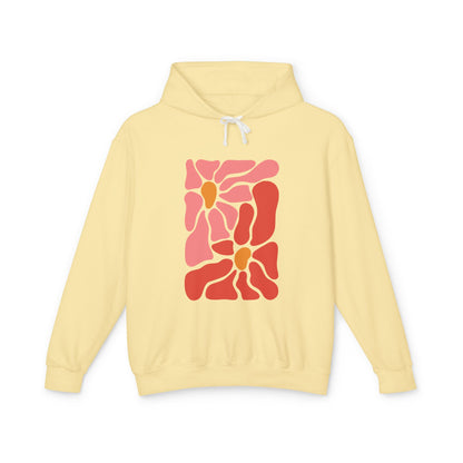 Pink Retro Flower Graphic Lightweight Women's Hooded Sweatshirt
