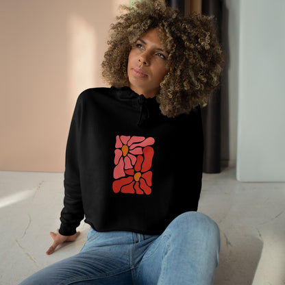 Pink Retro Flower Graphic Crop Hoodie