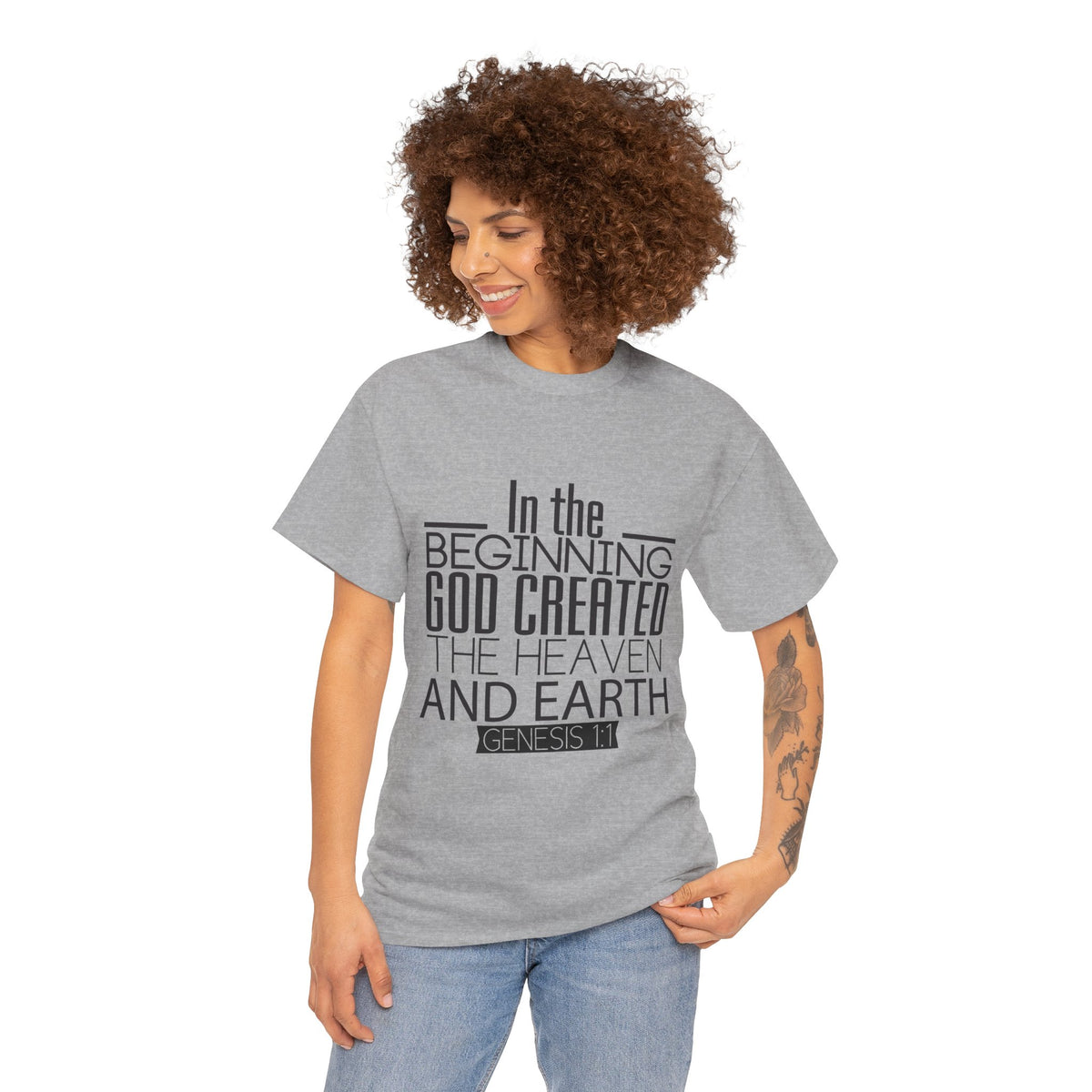 "In the Beginning God Created the Heaven and Earth" Script T-Shirt