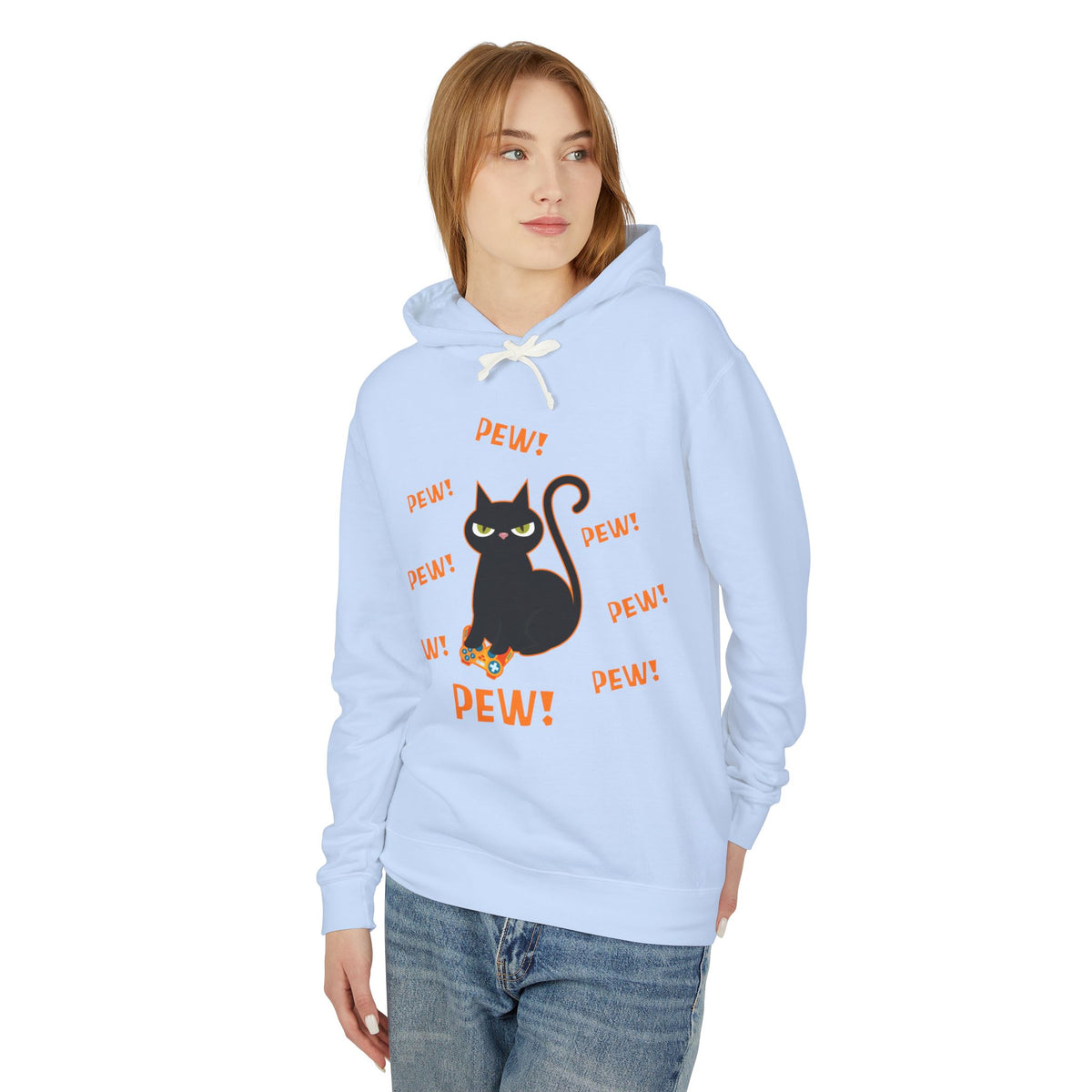 Pew! Cat Lightweight Women's Hooded Sweatshirt