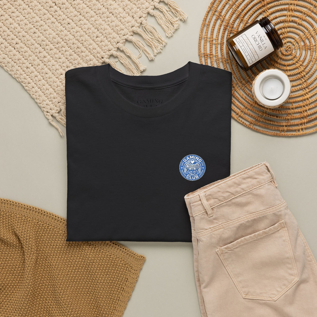 Gaming Club Embroidered Chest Logo Classic Crewneck T-Shirt