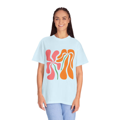 Groovy Pink & Orange Floral Garment-Dyed Women's T-Shirt