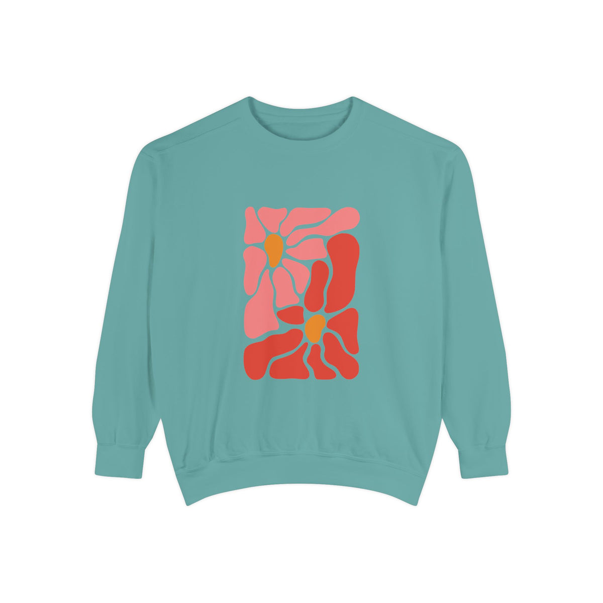 Pink Retro Flower Graphic Garment-Dyed Women's Hooded Sweatshirt