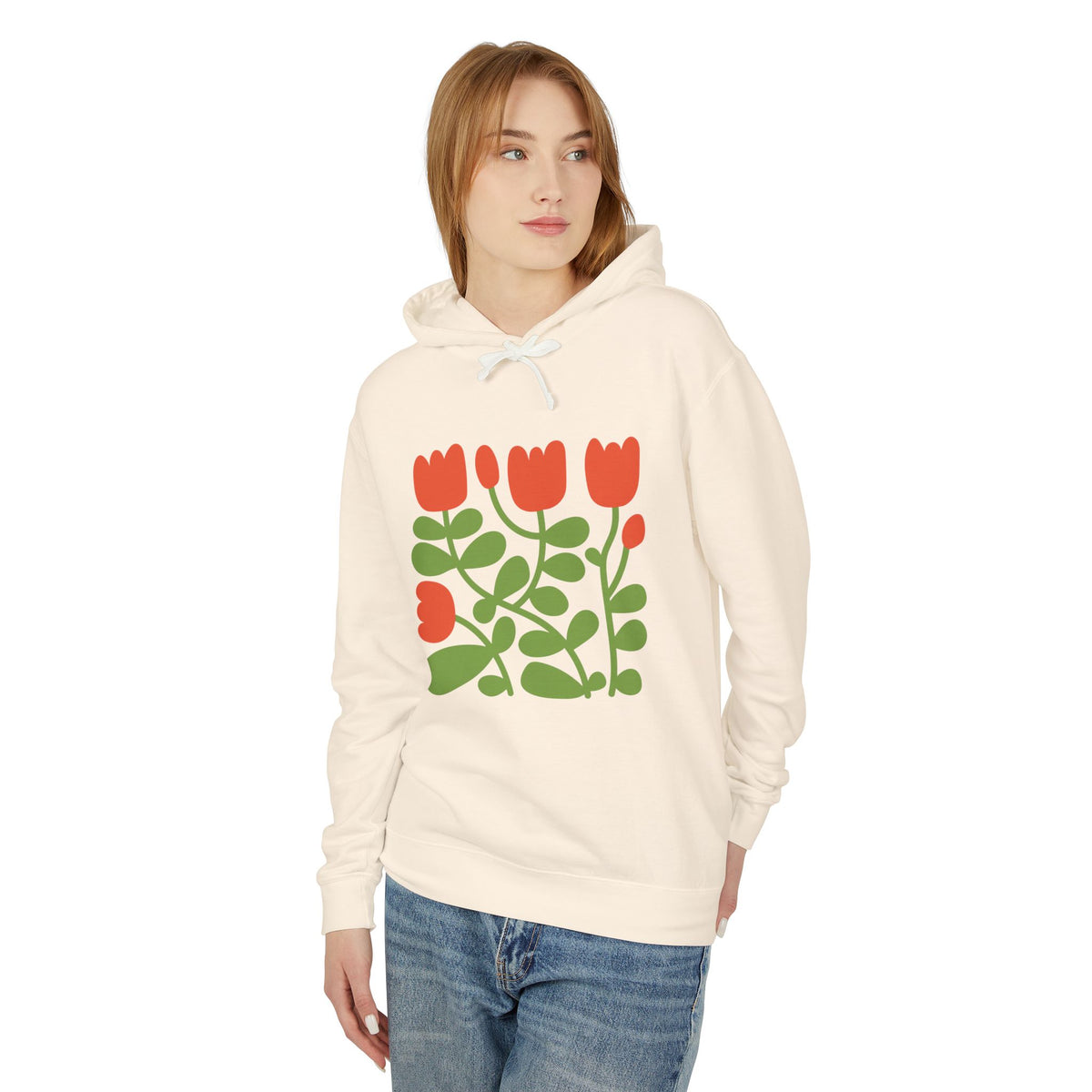Floral Tulip Lightweight Women's Hooded Sweatshirt