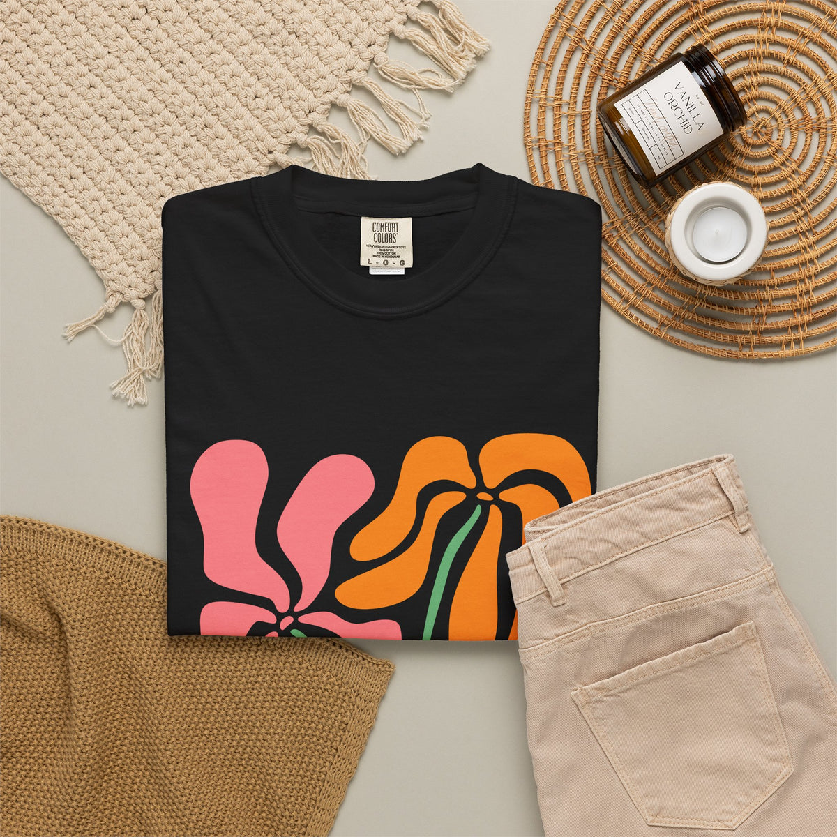 Groovy Pink & Orange Floral Garment-Dyed Women's T-Shirt