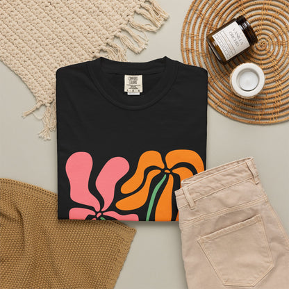 Groovy Pink & Orange Floral Garment-Dyed Women's T-Shirt