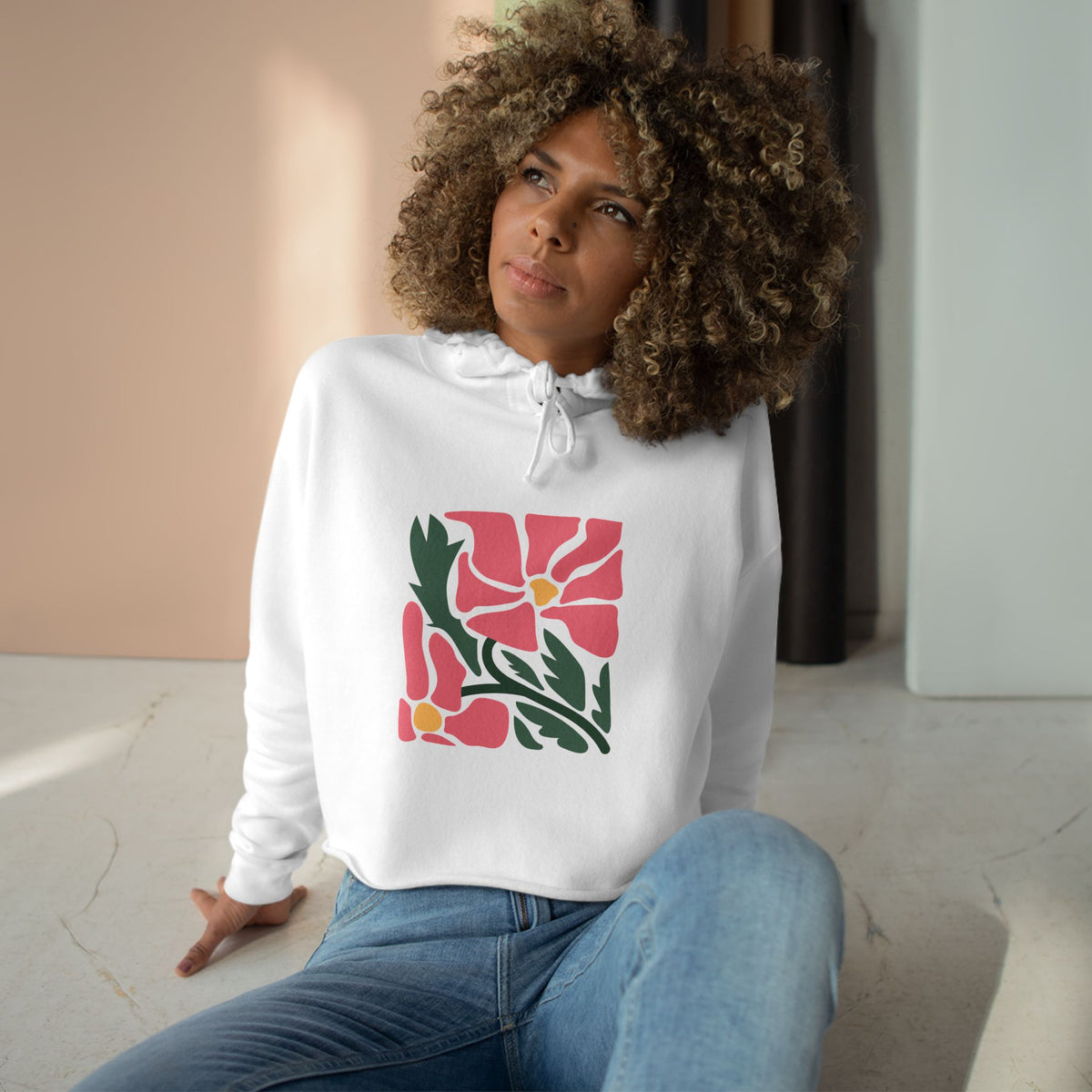 Pink Garden Graphic Crop Hoodie