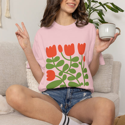 Floral Tulip Garment-Dyed Women's T-Shirt