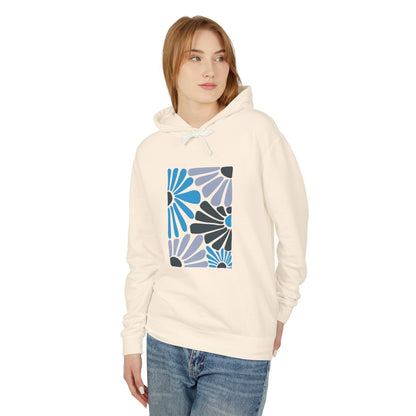 Abstract Blue Floral Pattern Lightweight Women's Hooded Sweatshirt