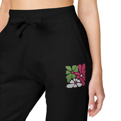 Floral Retro Block Print Embroidered Women's Fleece Sweatpants