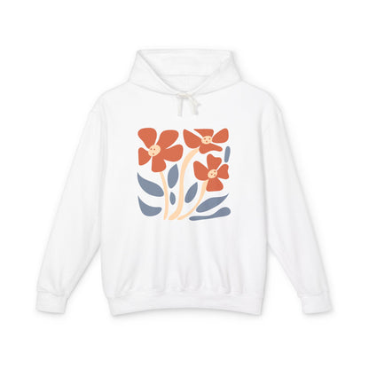 Minimal Orange & Blue Flower Graphic Lightweight Women's Hooded Sweatshirt