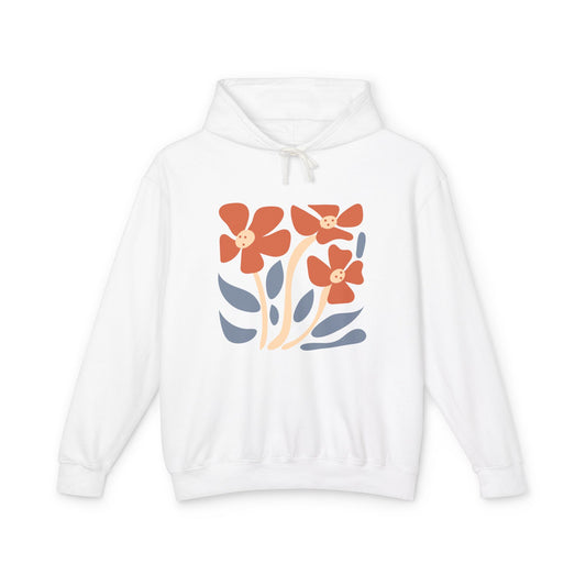 Minimal Orange & Blue Flower Graphic Lightweight Women's Hooded Sweatshirt