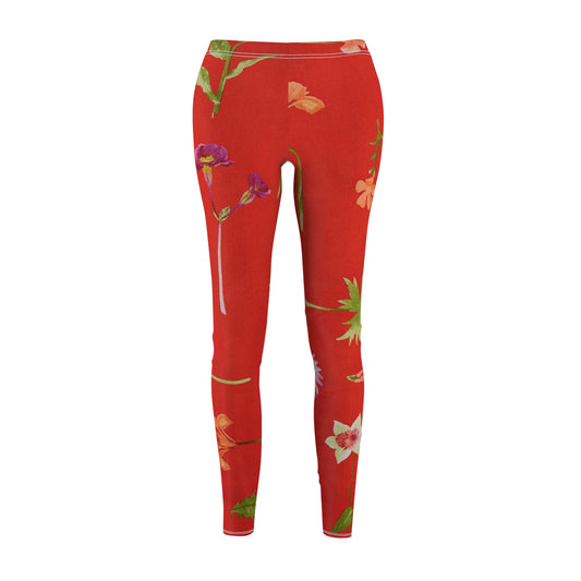 Floral Red All-Over Print Women's Casual Leggings