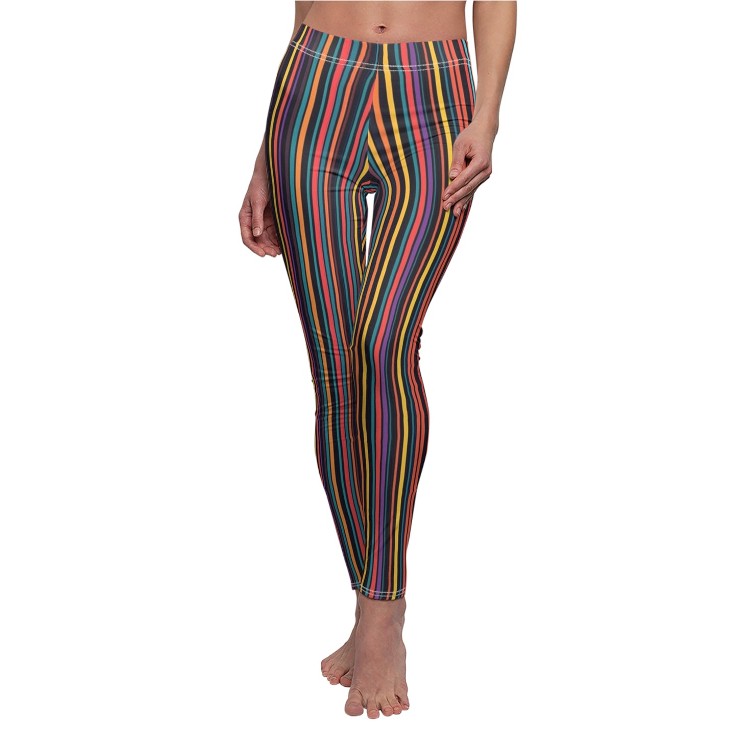 Vertical Rainbow Stripe Women's Casual Leggings