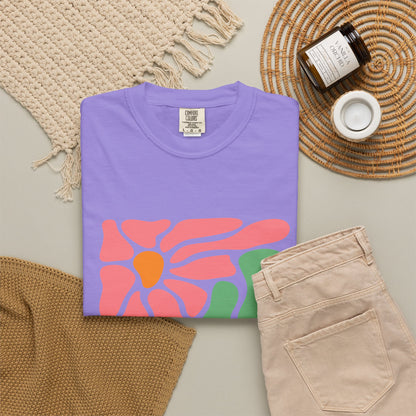 Abstract Pink & Green Flower Garment-Dyed Women's T-Shirt