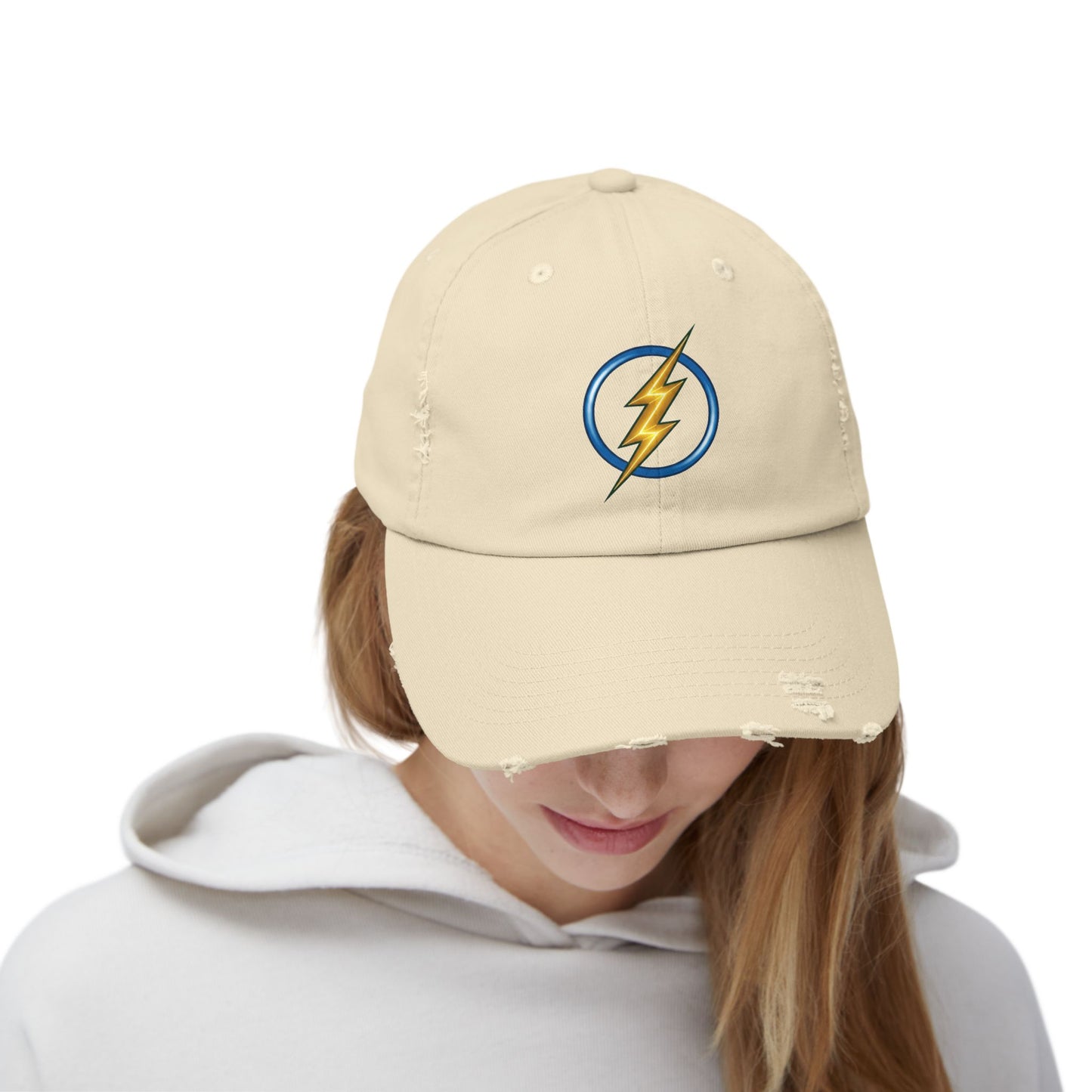 Lightning Bolt Logo Distressed Baseball Cap