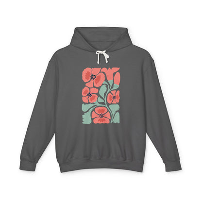 Floral Poppy Lightweight Women's Hooded Sweatshirt