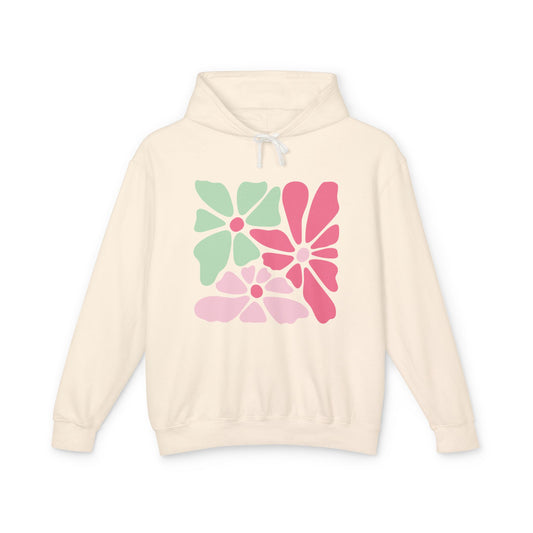 Floral Retro Block Print Lightweight Women's Hooded Sweatshirt