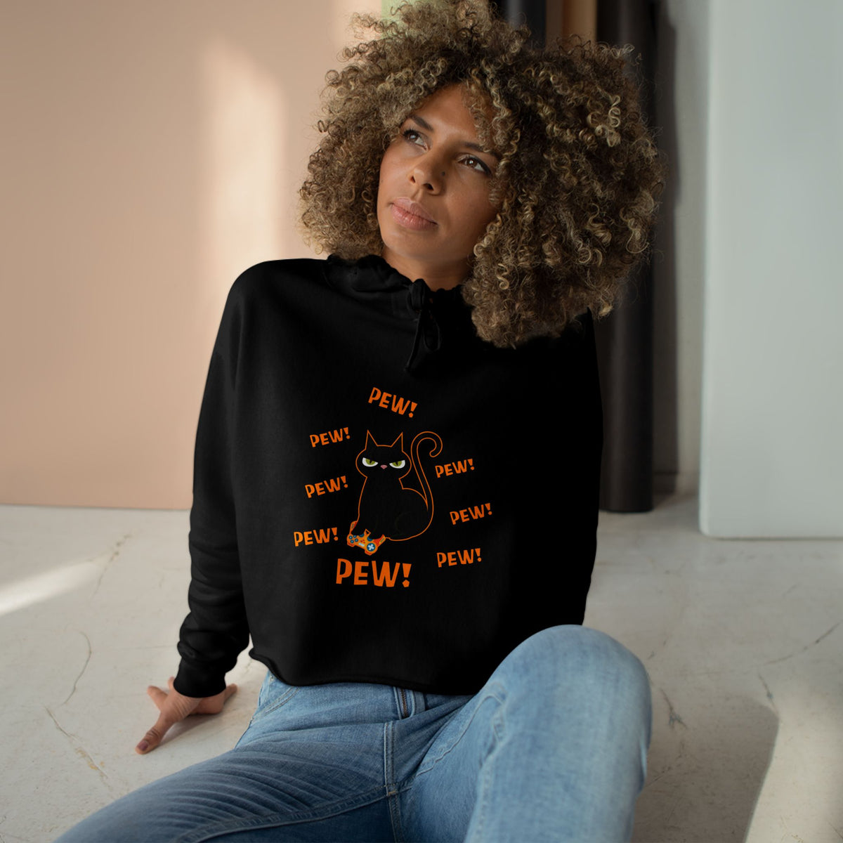 Pew! Cat Crop Hoodie