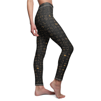 Black & Gold Mystic Symbols Women's Casual Leggings