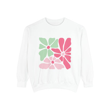 Floral Retro Block Print Garment-Dyed Women's Sweatshirt
