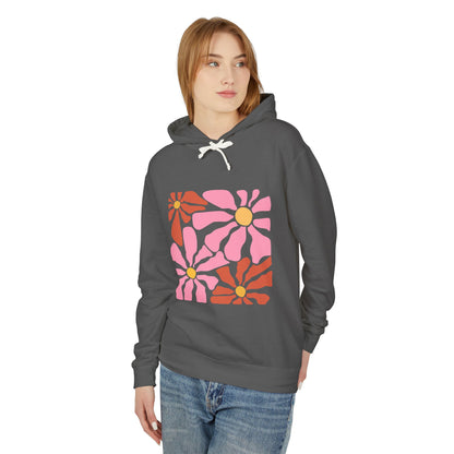Retro Pink Daisy Graphic Lightweight Women's Hooded Sweatshirt