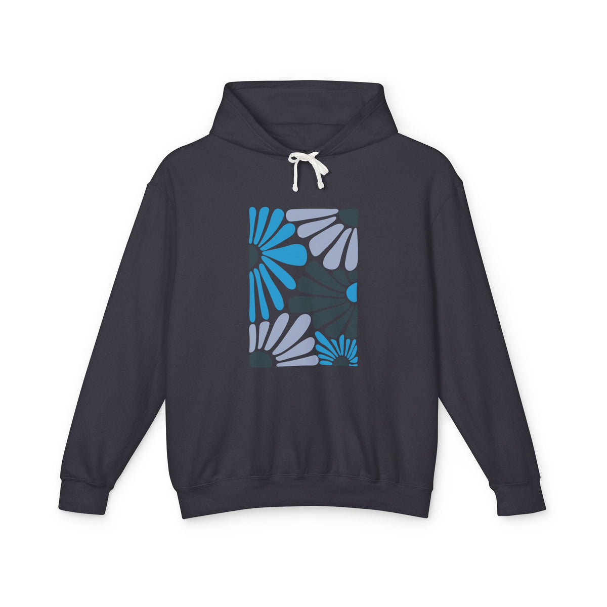 Abstract Blue Floral Pattern Lightweight Women's Hooded Sweatshirt
