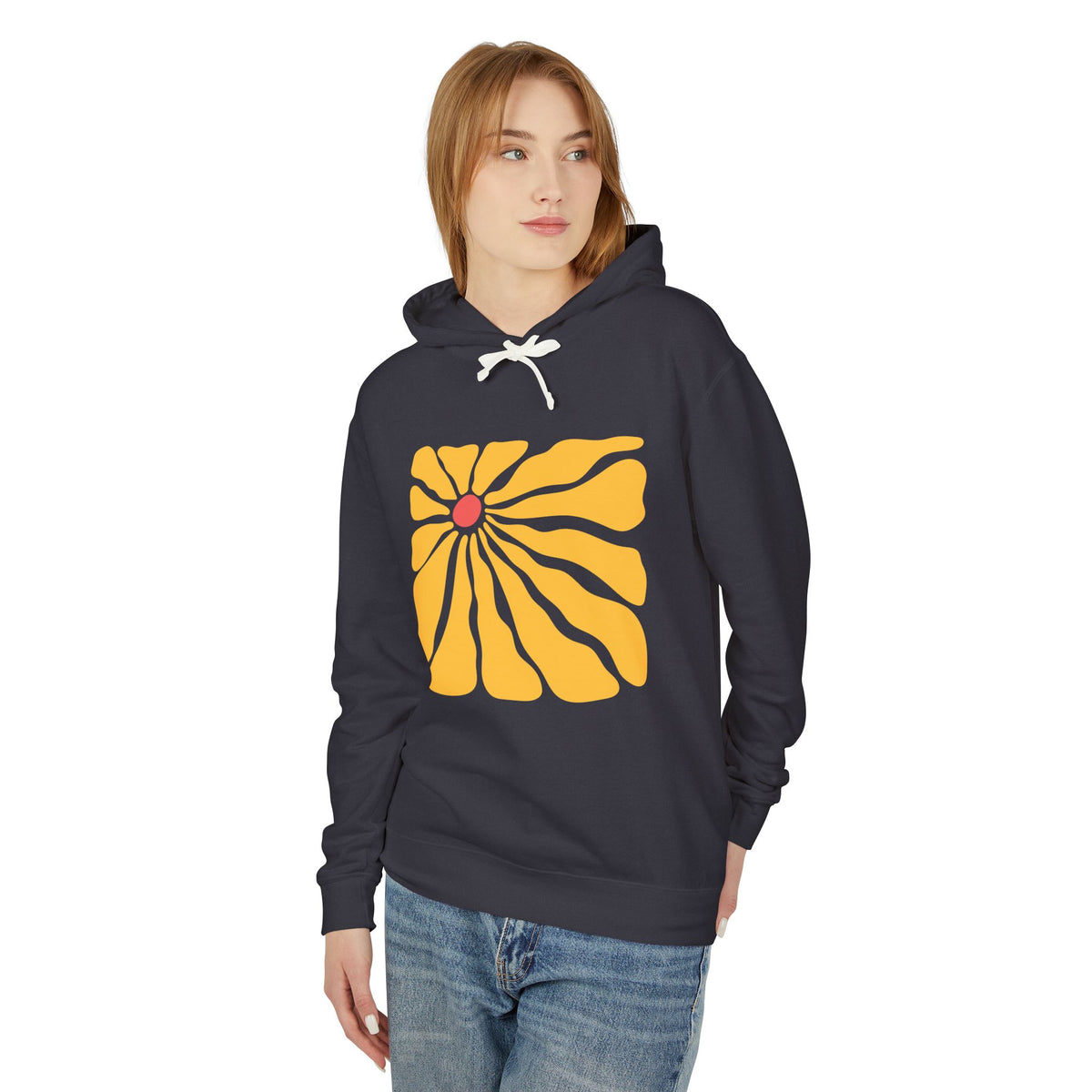 Minimal Yellow Floral Graphic Lightweight Women's Hooded Sweatshirt